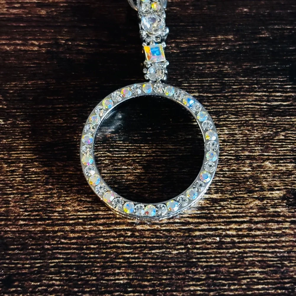 Silver Tone AB Rhinestone Circle Keychain Bag Charm Crystal Accent New